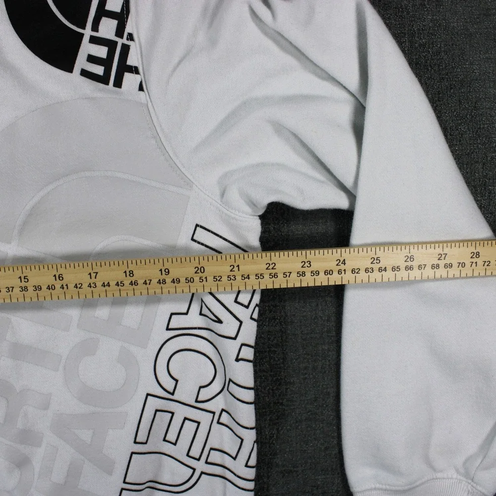 The North Face Mens Large White Multi Logo Graphic‎ Crewneck Sweatshirt Fleece